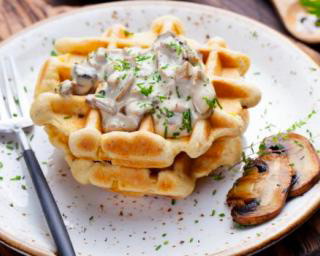 Gaufre salée à la bière et aux champignons